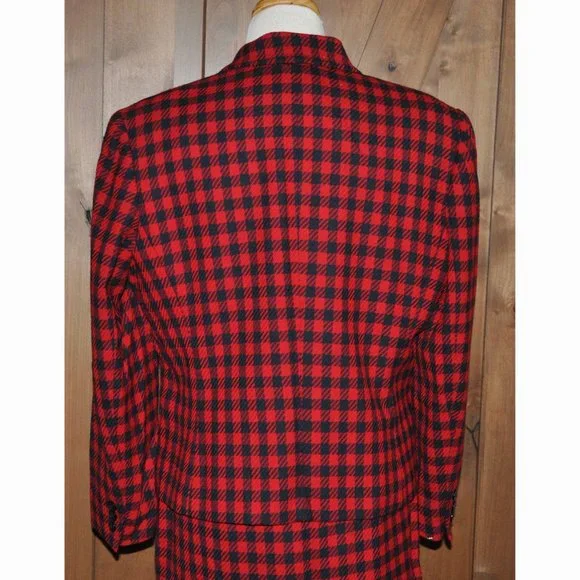 Vintage Liz Claiborne Petite Red & Navy Blue Plaid Wool Skirt & Jacket Ensemble - Picture 5 of 5